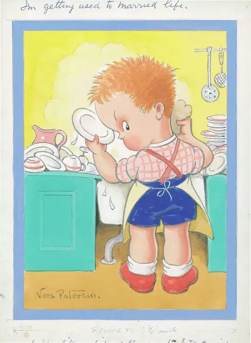 Framed Print : Children playing - domestic settings - humorous card Framed Print : Children playing - domestic settings - humorous card