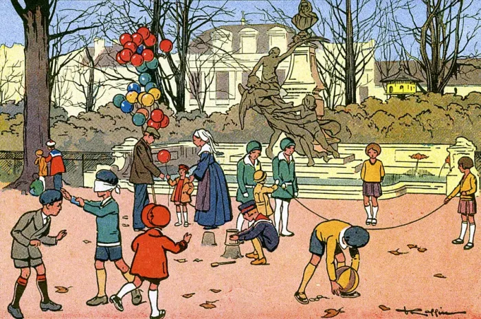 Framed Print : Children playing in a park, c. 1920 Framed Print : Children playing in a park, c. 1920