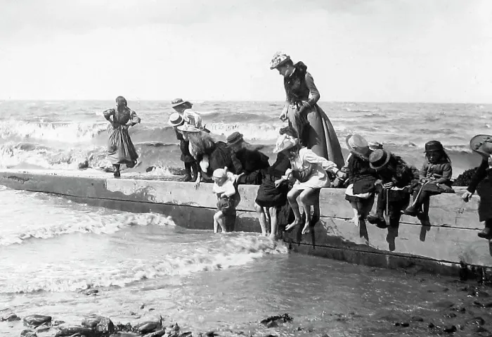 Framed Print : Children playing at the seaside Victorian period Framed Print : Children playing at the seaside Victorian period