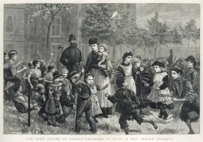 Framed Print : Children Playing in Temple Gardens, London, 1883 Framed Print : Children Playing in Temple Gardens, London, 1883