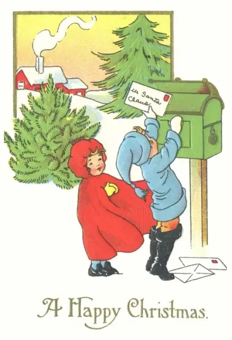 Framed Print : Children posting a letter to Santa Claus Framed Print : Children posting a letter to Santa Claus