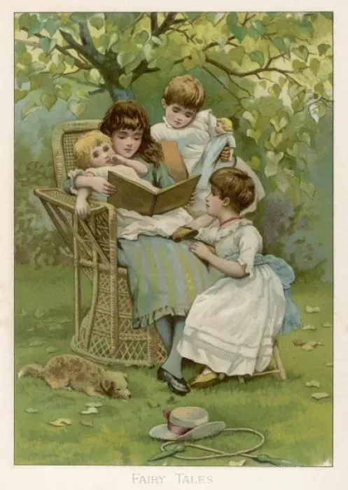 Framed Print : Children Read in Garden Framed Print : Children Read in Garden