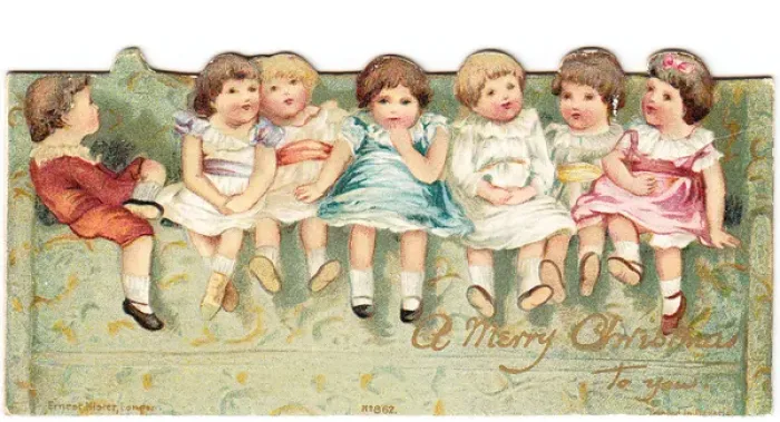 Framed Print : Children on a reversible Christmas and New Year card Framed Print : Children on a reversible Christmas and New Year card