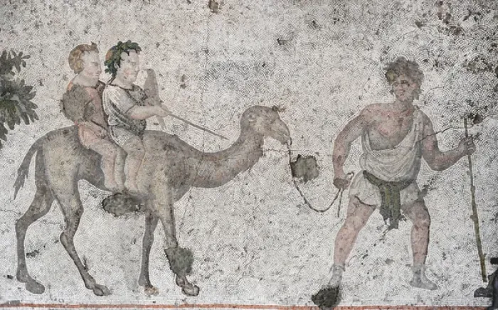 Framed Print : Two children riding on a camel. Mosaic of the Great Palace M Framed Print : Two children riding on a camel. Mosaic of the Great Palace M
