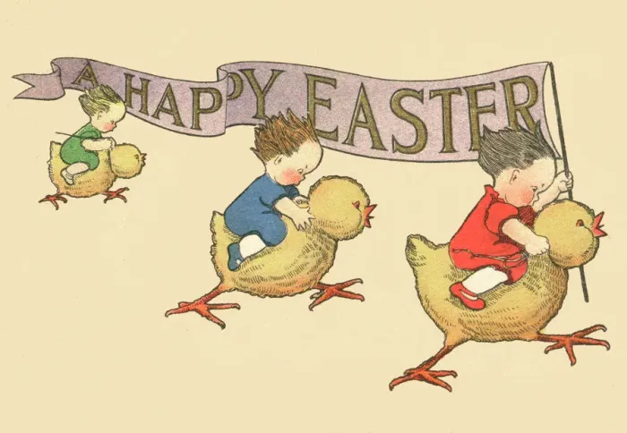 Framed Print : Children riding on little chicks at Easter Framed Print : Children riding on little chicks at Easter