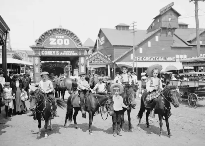 Framed Print : Children riding ponies at the Coney Island Amusement Park Framed Print : Children riding ponies at the Coney Island Amusement Park
