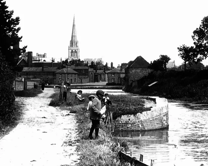 Framed Print : Children by the river in Chichester, Victorian period Framed Print : Children by the river in Chichester, Victorian period