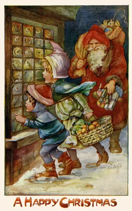 Framed Print : Two children and Santa Claus Framed Print : Two children and Santa Claus