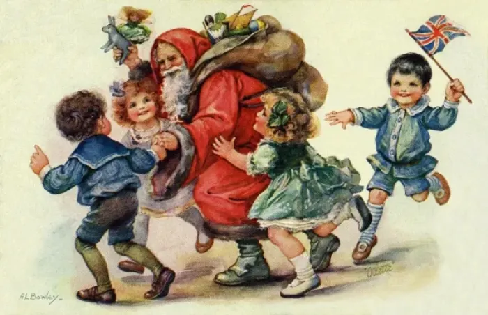 Framed Print : Four children with Santa Claus Framed Print : Four children with Santa Claus