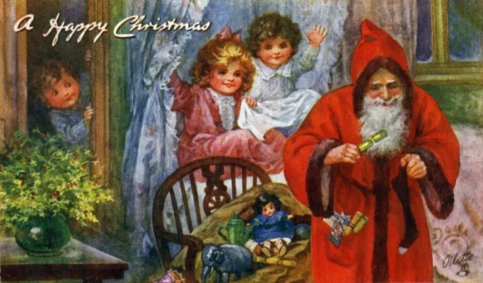 Framed Print : Children see Santa filling their stockings Framed Print : Children see Santa filling their stockings