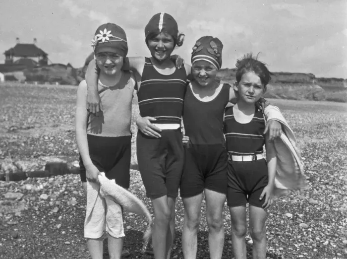 Framed Print : Four children at the seaside Framed Print : Four children at the seaside
