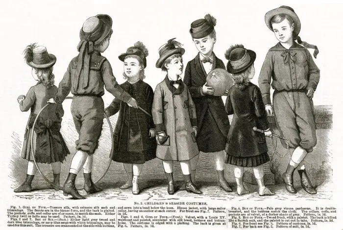 Framed Print : Children seaside costumes 1879 Framed Print : Children seaside costumes 1879