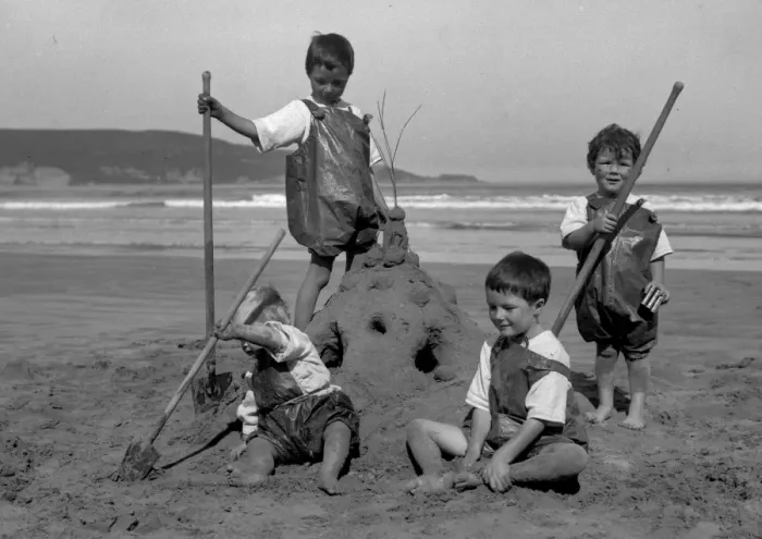 Framed Print : Four children on a seaside holiday Framed Print : Four children on a seaside holiday