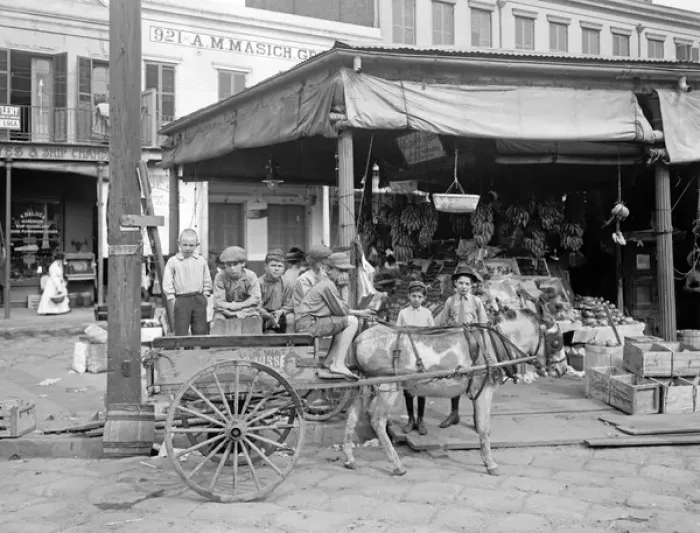 Framed Print : Children sitting on a donkey cart on a corner of the French Framed Print : Children sitting on a donkey cart on a corner of the French