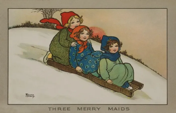 Framed Print : Children sledging down a hill by Florence Hardy