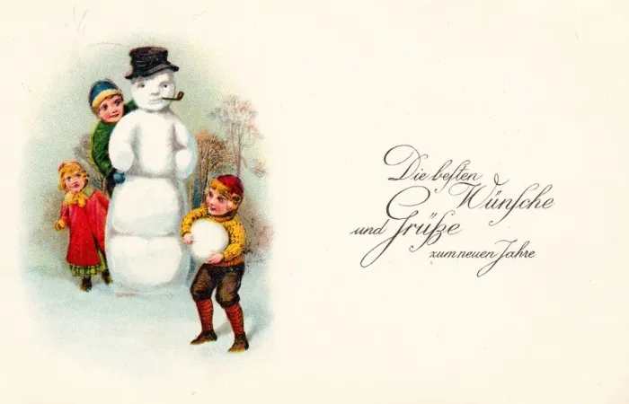 Framed Print : Children with snowman on a German New Year postcard Framed Print : Children with snowman on a German New Year postcard