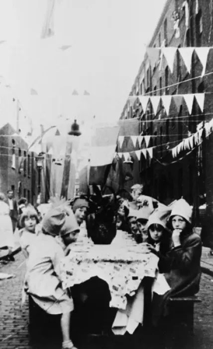 Framed Print : Children at a street party with bunting Framed Print : Children at a street party with bunting