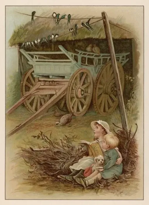 Framed Print : Children & Swallows 1891 Framed Print : Children & Swallows 1891