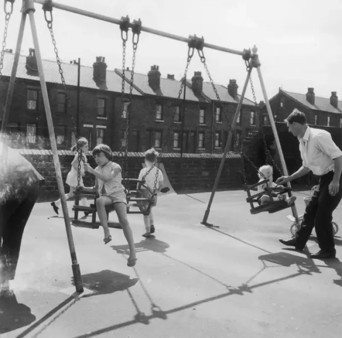 Framed Print : Children on swings, Sheffield Framed Print : Children on swings, Sheffield