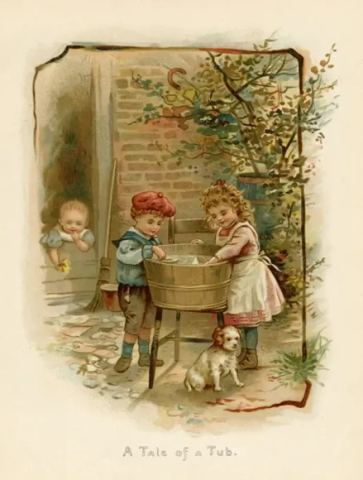Framed Print : Children / Tub / Paper Boats Framed Print : Children / Tub / Paper Boats