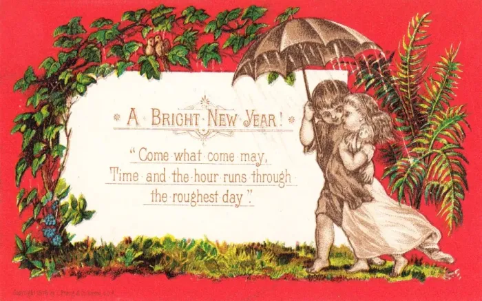 Framed Print : Children under umbrella on a New Year card Framed Print : Children under umbrella on a New Year card