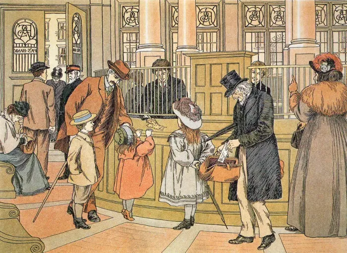 Framed Print : Children Visit Bank Date: 1900 Framed Print : Children Visit Bank Date: 1900