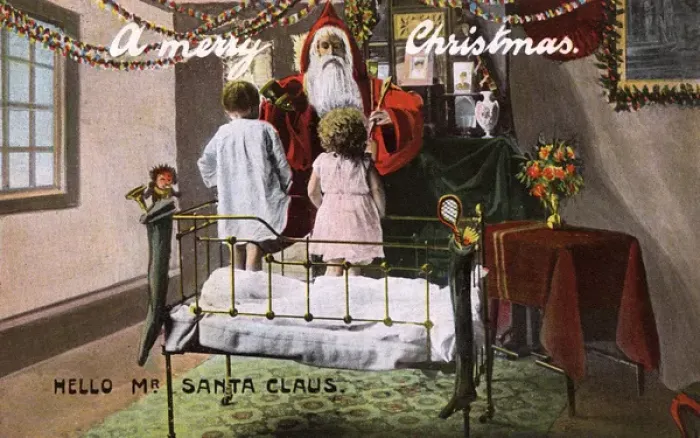 Framed Print : Children wake to greet Santa Claus on Christmas night Framed Print : Children wake to greet Santa Claus on Christmas night