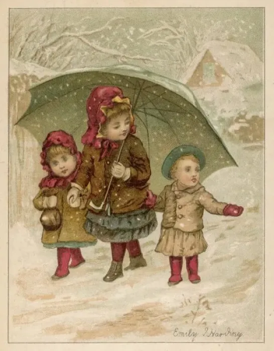 Framed Print : Children Walk in Snow Framed Print : Children Walk in Snow