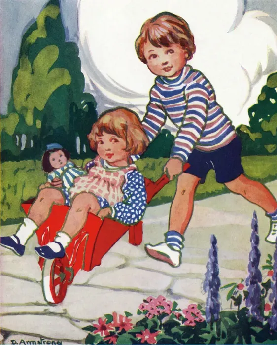 Framed Print : Children & wheelbarrow Framed Print : Children & wheelbarrow