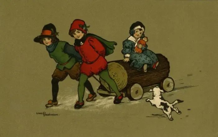 Framed Print : Children with yule log