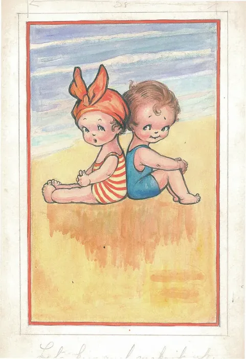 Framed Print : Children's - beach activities, bathing, fishing Framed Print : Children's - beach activities, bathing, fishing