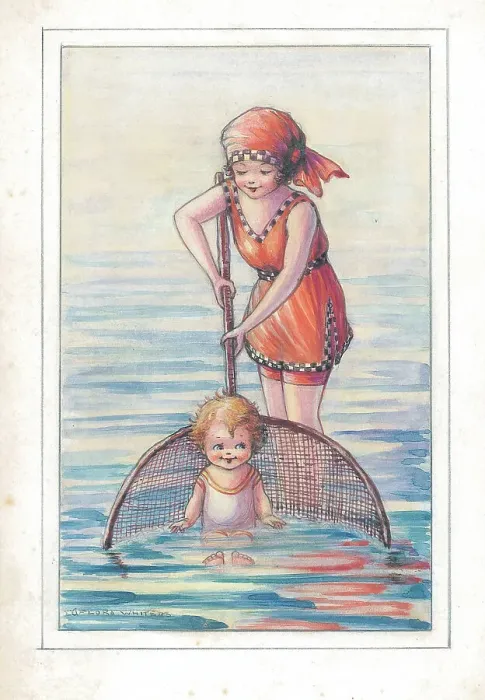 Framed Print : Children's - beach activities, bathing, fishing Framed Print : Children's - beach activities, bathing, fishing