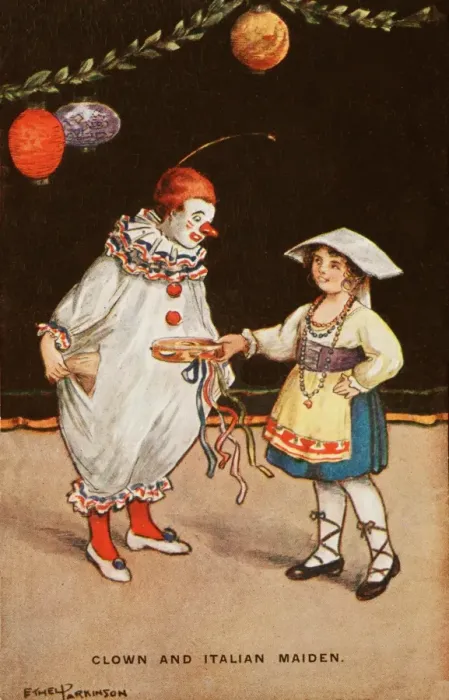 Framed Print : Childrens Carnival - Clown and Italian Maiden Framed Print : Childrens Carnival - Clown and Italian Maiden