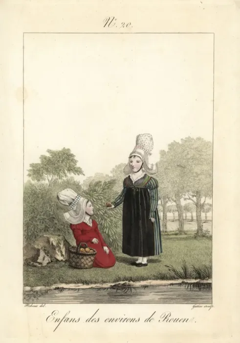 Framed Print : Childrens costumes from the environs of Rouen, 1827 Framed Print : Childrens costumes from the environs of Rouen, 1827