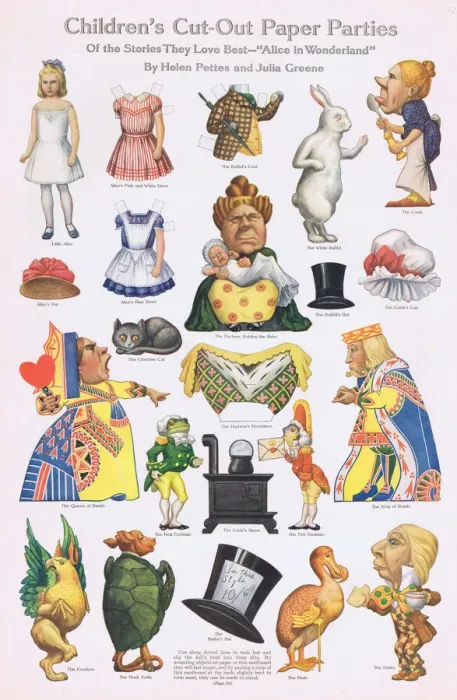 Framed Print : Childrens Cut-Out Paper Party Projects, 1914, with an Alice in Wonderland theme Framed Print : Childrens Cut-Out Paper Party Projects, 1914, with an Alice in Wonderland theme