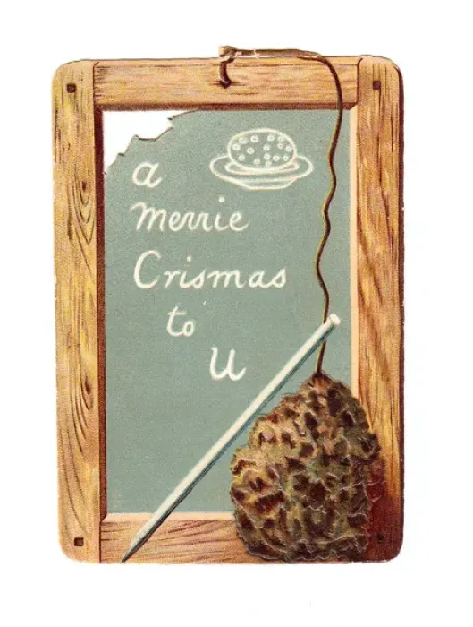 Framed Print : Childs slate with pen and greeting on a Christmas card Framed Print : Childs slate with pen and greeting on a Christmas card