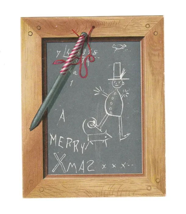 Framed Print : Childs slate with pen and scribbles on a Christmas card Framed Print : Childs slate with pen and scribbles on a Christmas card