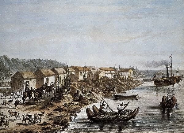 Chile (1854). Port of Huasco. Litography