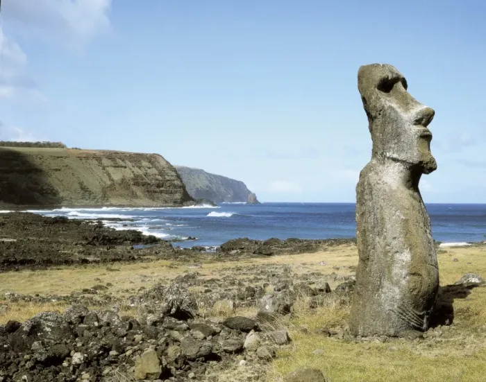 Framed Print : CHILE. VALPARAISO. Moai or colossal statue. In