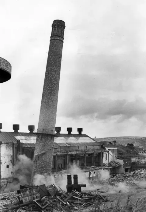 Framed Print : Chimney demolition at Hayle, Cornwall Framed Print : Chimney demolition at Hayle, Cornwall