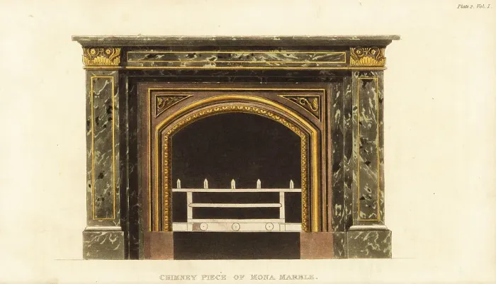 Framed Print : Chimney piece of Mona marble designed by George Bullock Framed Print : Chimney piece of Mona marble designed by George Bullock