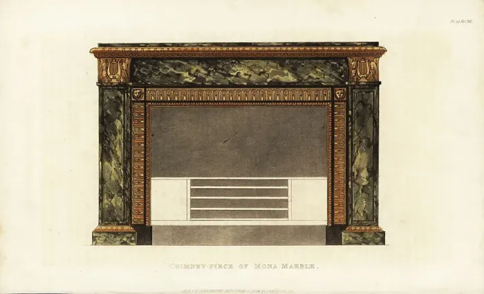 Framed Print : Chimney-piece of Mona marble, Regency era Framed Print : Chimney-piece of Mona marble, Regency era