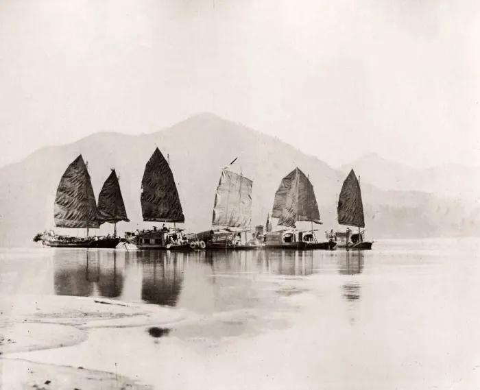Framed Print : China, boats on a Chinese river, probably Canton Framed Print : China, boats on a Chinese river, probably Canton