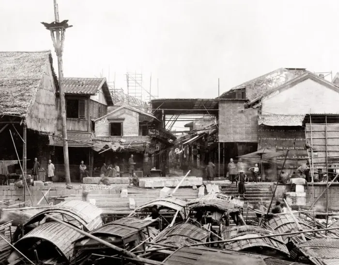 Framed Print : China - boats along quayside probably Hankow Hankou Framed Print : China - boats along quayside probably Hankow Hankou