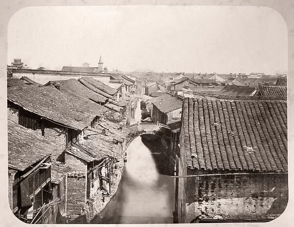 China c. 1880s - canal and rooftops Shanghai