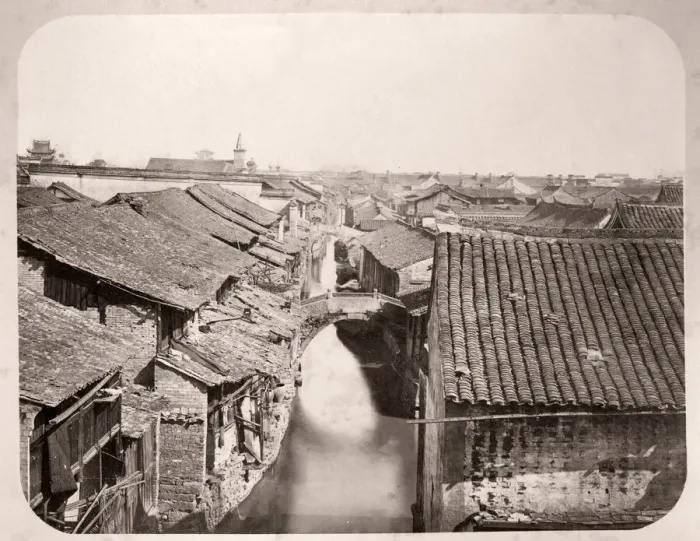 Framed Print : China c. 1880s - canal and rooftops Shanghai Framed Print : China c. 1880s - canal and rooftops Shanghai