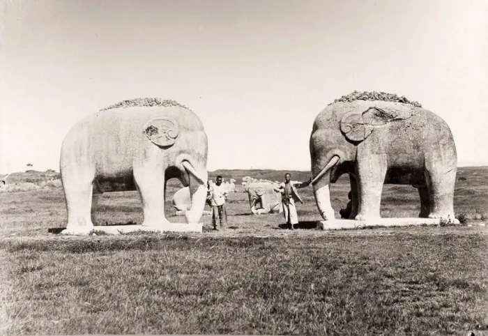Framed Print : China c. 1880s - elephants on the road to the Ming tombs