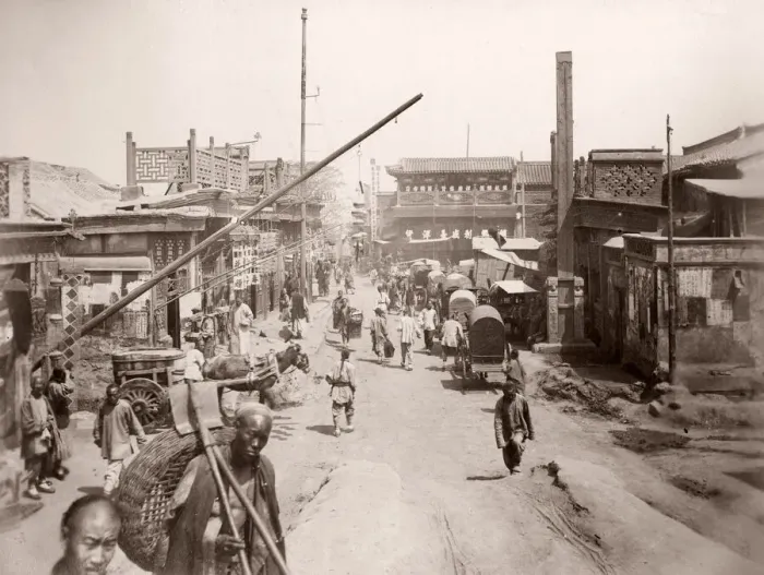 Framed Print : China c. 1880s - Peking Beijing - busy city street Framed Print : China c. 1880s - Peking Beijing - busy city street