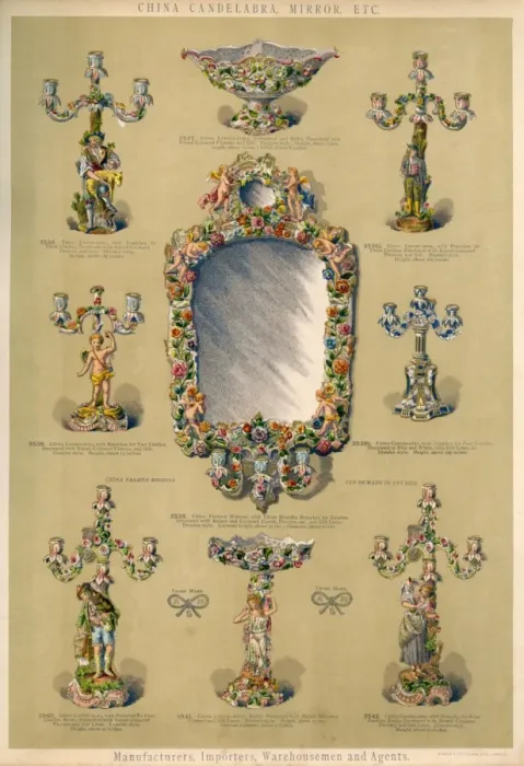 Framed Print : China Candelabra, Mirror and Centrepieces, Plate 65 Framed Print : China Candelabra, Mirror and Centrepieces, Plate 65