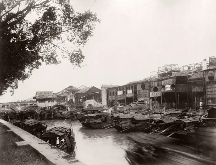 Framed Print : China, Canton, Guangzhou - canal view near the city Framed Print : China, Canton, Guangzhou - canal view near the city